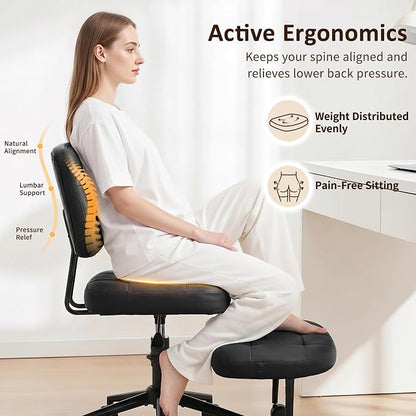 Criss Cross Chair Armless Office Chair for Cross Legged Sitting, 300lb Heavy Duty Ergonomic Desk Chair for ADHD, Adjustable Meditation Yoga Kneeling Chair with Brake Wheels for Home Office (Black)