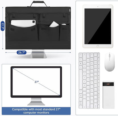 Monitor Carrying Case for 27 Inch Monitors/LCD Screens, Padded Protective Travel Bag with Handle & Multiple Pockets, Compatible with iMac 27, Desktop Monitor Dust Cover for Moving, Business Trip