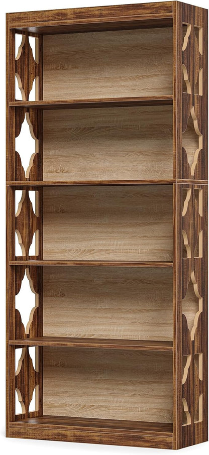 LITTLE TREE 69.9" Vintage Bookshelf, 5-Tier Tall Bookshelves, Cutout Design Vertical Bookcase, Freestanding Storage Display Shelf for Living Room, Bedroom, Study, Office, 1 Pack