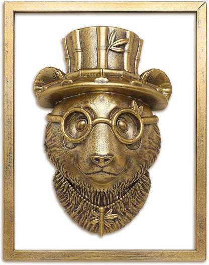 Newinhome Animal Heads Wall Decor (Includes Metal Frame) Resin Animals Sculptures Head Wall Hanging Decoration Gold vintage Wall Sculpture for Living Room Bedroom Office(Panda)