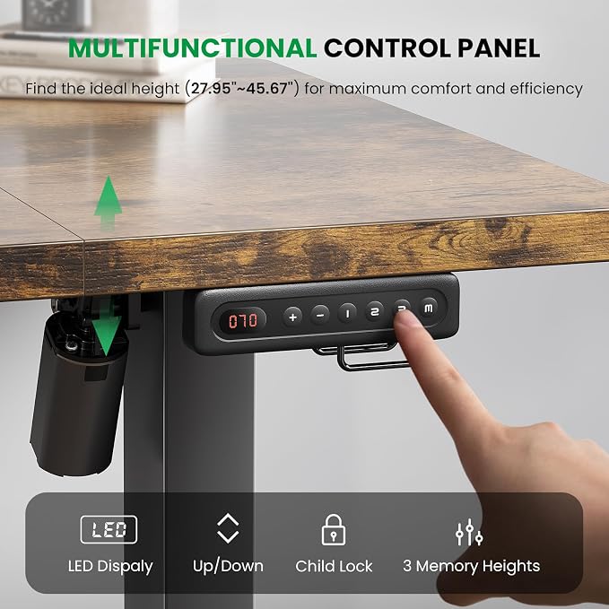 SIAGO Electric Standing Desk Adjustable - 63 x 24 Inch Sit Stand up Desk with Cable Management - 3 Memory Preset Adjustable Height Table