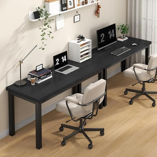 Modern Simple Table with Thick Tabletop, 47 Inch Small Computer Desk, Gaming Desk with Adjustable Feet, Study Writing Table for Home Office Work, Black