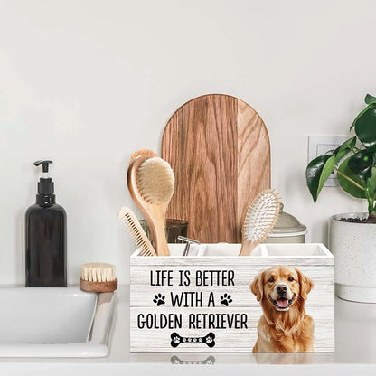 Golden Retriever Gifts Dog Pen Holder for Desk, Gifts for GoldenRetriever Lovers Pencil Organizer, Life is Better with A Golden Retriever Wood Pen Holder Desk Accessories Decor for Home Office