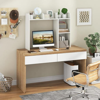 LDAILY Desktop Shelf, Multipurpose Wood Desk Hutch for Max 27" Computer Monitor, Countertop Storage Hutch with 5 Shelves, 3 Tier Desktop Display Rack for Dorm Office Home (White)