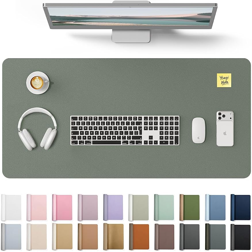 YSAGi Leather Desk Protector, Office Mat, Large Mouse Mat, Non-Slip PU Leather Blotter, Laptop Desk Pad, Waterproof Writing Pad for Office and Home (Dark Green, 35.4" x 17")