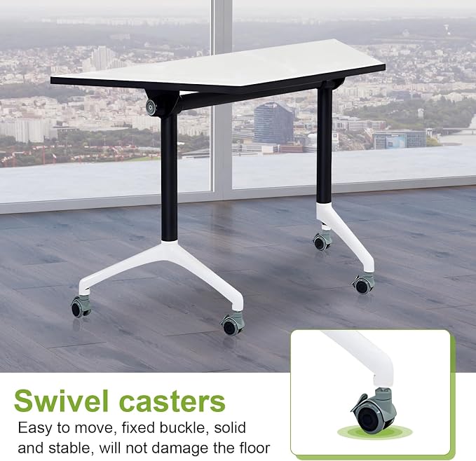 Mobile Conference Room Table 8 Pack,Folding Trapezoidal Conference Table,Splicing Flip Top Mobile Training Meeting Tables with Wheels, Modular Conference Tables Foldable Seminar Table for Office