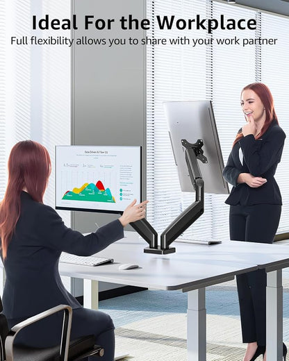 Dual Monitor Stand fits up to 32 inch, 4.4-19.8 lbs Computer Screens, Dual Monitor Desk Mount Height Adjustable, Monitor Arms for 2 Monitors, Home Office VESA Mounts, Freelift Black