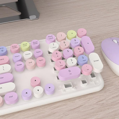 UBOTIE Colorful Wireless Keyboard and Mouse Combos, Retro Typewriter Floating Flexible Full-Sized Keys Computer Keyboard with Optical Mouse, 2.4GHz USB-A Connection for Windows Mac (White-Colorful)