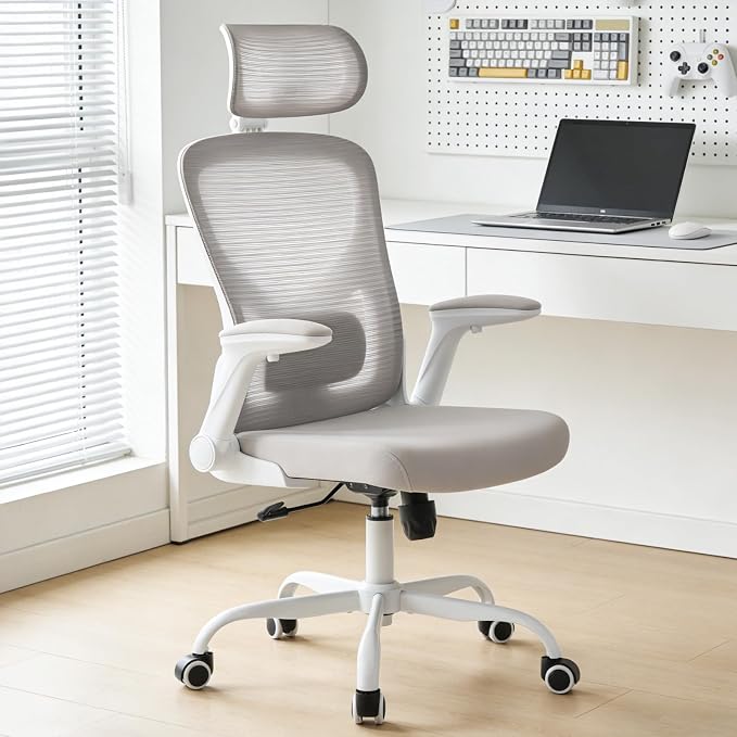 Office Chair,Ergonomic Office Desk Chair with 2D Adjustable Lumbar Support,3D Headrest,2D Arms,330LBS High Back Mesh Computer Home Office Chairs Rolling Tilting Swivel Executive Chairs Grey
