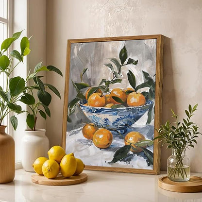 Framed Vintage Oranges Canvas Wall Art, Rustic Kitchen Pictures Wall Decor, Cottagecore Farmhouse Fruit Still Life Paintings Prints Antique Home Decor for Living Room Dining Room 16x24 inch
