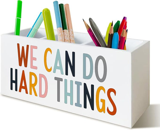 We Can Do Hard Things Pen Holder Pencil Organizer for Classroom Psychologist Office Desk, Inspirational Pen Holder for Speech Therapy Desk Decor