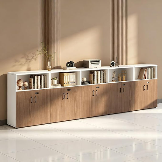 File Cabinet with Password Lock, Wood Lateral Filing Cabinet for Letter/A4 Files, 3 Drawer with Door, Printer Stand with Open Shelves for Home Office