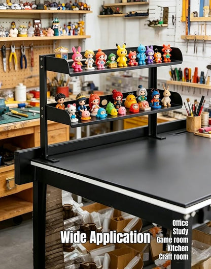 Yuxh Desk Clamp Shelf 16 Inch, Black | Space-saving, clip on or under shelf for panel tabletop, office, easy drill-free assembly, single-tier tray fits A4 paper