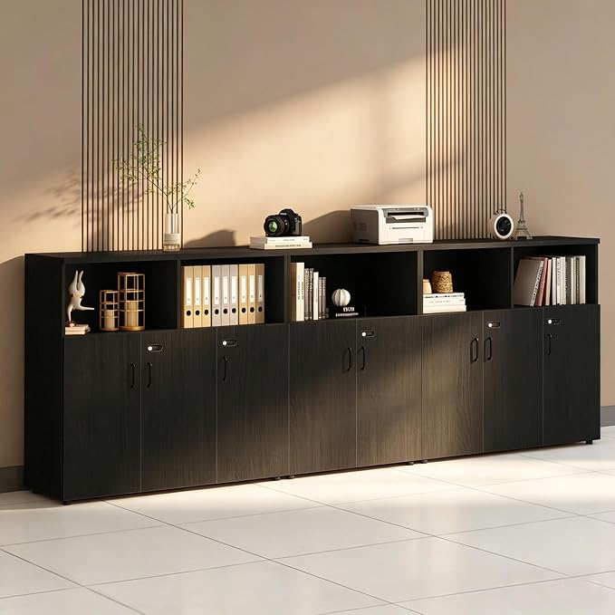 File Cabinet with Password Lock, Wood Lateral Filing Cabinet for Letter/A4 Files, 3 Drawer with Door, Printer Stand with Open Shelves for Home Office
