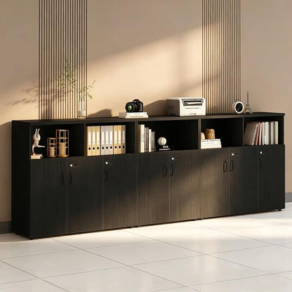 File Cabinet with Password Lock, Wood Lateral Filing Cabinet for Letter/A4 Files, 3 Drawer with Door, Printer Stand with Open Shelves for Home Office