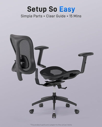 amseatec Ergonomic Office Desk Chair, Comfortable Computer Gaming Chair, Breathable Mesh Back & Seat, Adjustable Armrest, Lumbar Support, Butterfly Design for Home Office (Black)