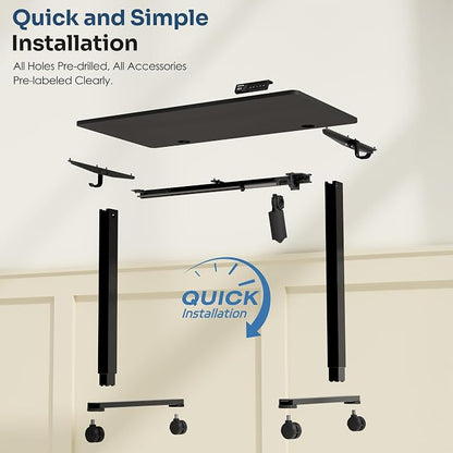 Monomi Small Electric Standing Desk, 35" x 20" Whole Piece Height Adjustable with Memory Controller, Sit to Stand Desk Workstation for Home Office, Black