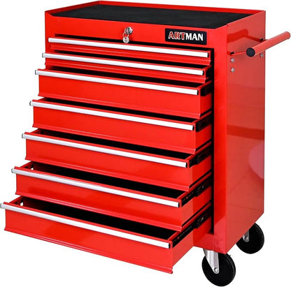 RYH 7 Drawers Rolling Tool Chest & Tool Box on Wheels | Heavy Duty Metal Cart with Ball Bearing Drawers | Fits US General Tool Box for Garage Storage (Red, 7 Drawers（29.6" H × 24.4" W × 13" D)