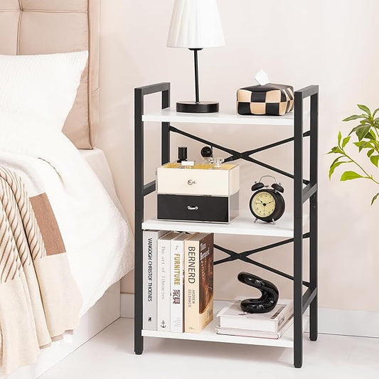 Yoobure Bookshelf Small Book Shelf, Solid Industrial 3 Tier Shelf Bookcase, Short Book Case for Bedroom, Living Room, Office Home, Small Spaces, Easy Assembly, White