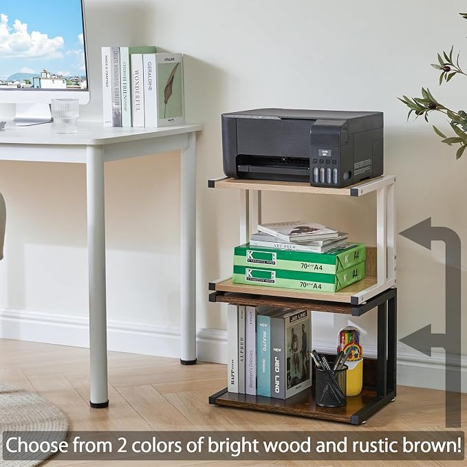 IBUYKE Under Desk Printer Stand,2 Tier Printer Cart,Mobile Home Desktop Organizer Shelf with 4 Wheels,for Fax, Home Office Use，Rustic Brown UTLJ007H