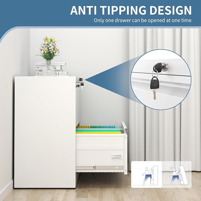 AQY 2 Drawer File Cabinet with Lock,Metal Lateral File Cabinets for Home Office,Steel Wide Filing Organization Storage Cabinets for Hanging Files Letter/Legal/F4/A4 Size Assembly Required(White)