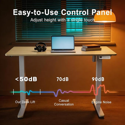 Height Adjustable Electric Desk, 63x24 Inches Stand up Desk with 3 Memory Presets & Child Lock, Quiet Motor, Industrial Steel Frame, Dual Hooks, for Ultimate Computer Workstation, Natural
