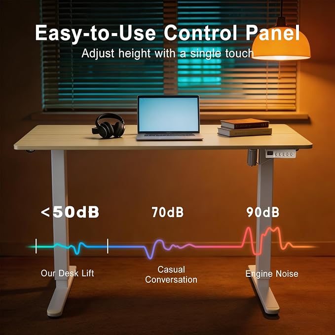 Electric Standing Desk, 48x24 Inches Sit Stand up Desk with 3 Memory Presets & Child Lock, Silent Motor, Heavy Duty Steel Frame, Leveling Feet, for Minimalist Computer Workstation,White