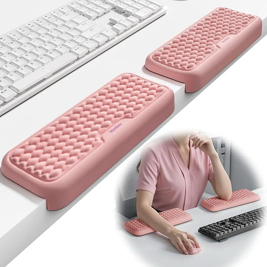 Vaydeer 2Pcs Elbow Pad for Desk, L-Shaped Arm Rest Desk Edge Cushion, Ergonomic Memory Foam Elbow Rest Wrist Support Keyboard Mouse Padding for Palm Hand Office Computer Home Gaming Accessories-Pink