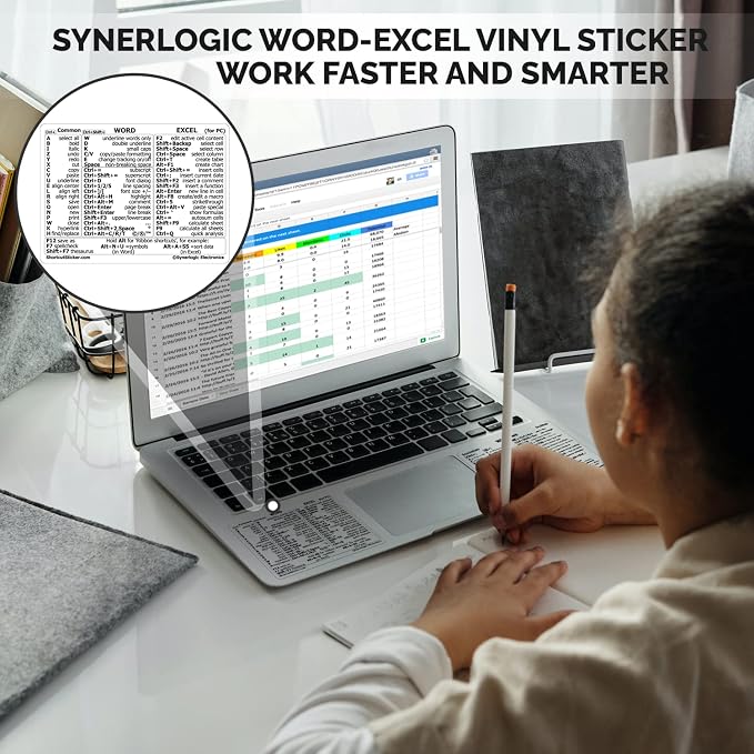 Synerlogic (100pcs) Word/Excel Windows Shortcut Sticker | Reference Guide Keyboard Shortcuts | Work from Home Essentials | Excel Shortcuts Cheat Sheet Laminated Vinyl (Clear/Small/100)