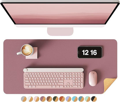 YSAGi Double-Sided Desk Pad, Leather Desk Mat, Eco Cork Desk Pad Protector, Large Mouse Pad for Desk, Waterproof Desk Blotter Pad, Desk Writing Pad for Office Work&Home(23.6"x13.7",Cork+Dark Pink)