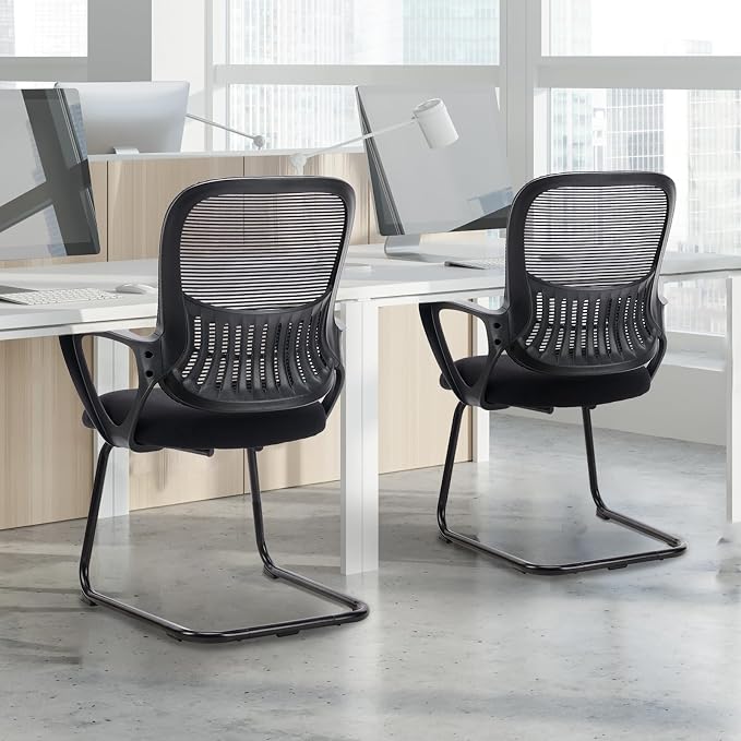 DUMOS Office Desk Chair with Sled Base Set of 2, Ergonomic Executive Mesh Computer Chairs with Lumbar Support for Home Bedroom Waiting Reception Guest Student