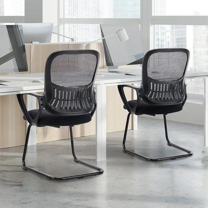 DUMOS Office Desk Chair with Sled Base Set of 2, Ergonomic Executive Mesh Computer Chairs with Lumbar Support for Home Bedroom Waiting Reception Guest Student