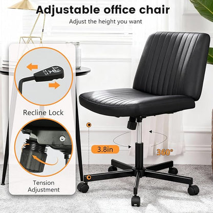 FDW Criss Cross Chair with Wheels Cross Legged Office Desk Modern Swivel Height Adjustable Wide Seat Computer Task Vanity Chair Comfy Fabric Armless Seating for Home Office