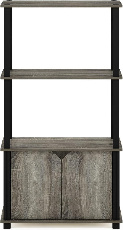 Furinno Brahms 4-Tier Multipurpose Bookcase/Bookshelf/Display Shelf/Display Rack with Door, French Oak Grey/Black