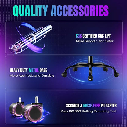 GTPLAYER RGB Gaming Chair with Footrest, LED Lights, Ergonomic Computer Chair with Linkage Armrest, Breathable Fabric for Home Office Desk - Video Game Chairs for Adults, Standard RGB