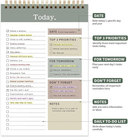 104 Pgs To Do List Notepad, 52 Undated Sheets Duplex-printed Daily Planner For Work Home School Office Desk Accessories Supplies & Goal Setting Tasks -Green