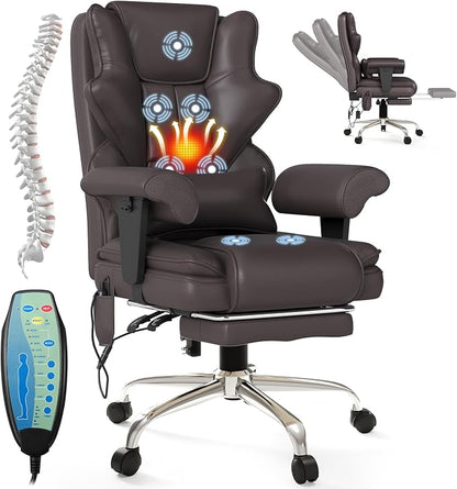 7-Point Massage Office Chair,Heated Manageral Chair,Ergonomic Executive Chair with Footrest,Adjustable Armrest，Computer Chair for Offices, Study Room,Gaming Spaces,Brown