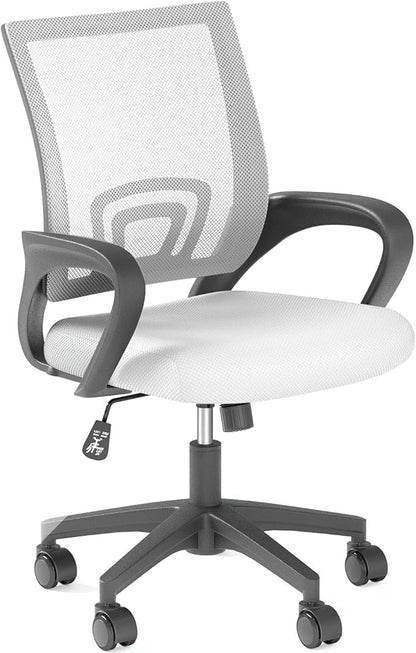 OS MOTOR Home Office Chair, Ergonomic Mid-Back Mesh Desk Chair with Lumbar Support, Adjustable Swivel Rolling Design, Comfy Armrest for Work, Study, Gaming, Vanity (White, Single Chair)