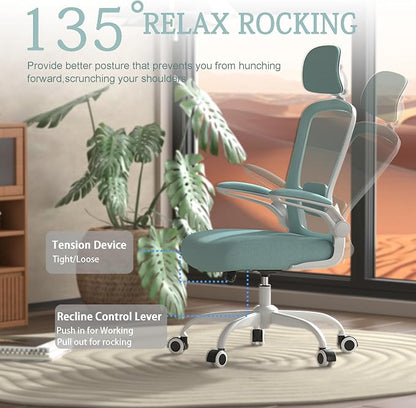 Mimoglad Office Chair, High Back Ergonomic Desk Chair with Adjustable Lumbar Support and Headrest, Swivel Task Chair with flip-up Armrests for Guitar Playing, 5 Years Warranty