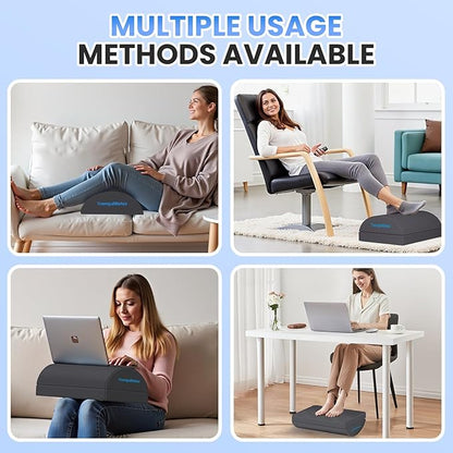 TranquilRelax Foot Rest for Under Desk at Work, Gaming Accessories Foot Stool with 3 Adjustable Heights & Washable Cover, Comfortable Office Desk Accessories, Footrest for Office, Home and Car (Gray)