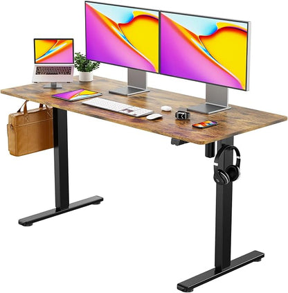 Our Modern Space Height Adjustable 55" Electric Standing Desk - Upgraded Ultra Durable Home Office Large Rectangular Computer or Laptop Sit Stand Workstation - 55 x 24 Inch (Rustic Brown, 55 Inches)
