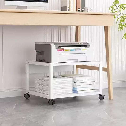 2 Tiers Rolling Under Desk Printer Stand,Office Movable Printer Desk with 4 Wheels & Lock Mechanism,Heavy Duty Storage Rack for Office and Home(Internal Height 20cm(7.8in), White)