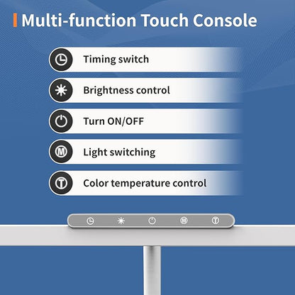 Desk Lamp, 3 Colors Stepless Dimming LED Desk Lamps for Home Office Adjustable Memory Desk Light with Clamp Touch Control Office Lamp Eye Caring Computer Light for Working Sewing(White)