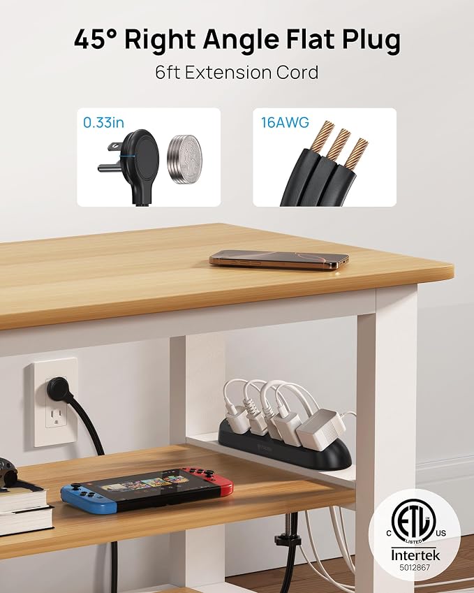 TROND Desk Clamp Power Strip - Surge Protector Power Strip with 5 AC Outlets, Flat Plug 6ft Extension Cord, 1700J, ETL Listed, Fits 1.97 inch Tabletop Edge, for Home Office Desk Accessories, Black