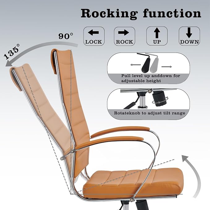 Ergonomics Office Chair Modern Office Chair with Armrests, Adjustable Swivel Desk Chair for Home Office, Leather Executive Office Chair（tan