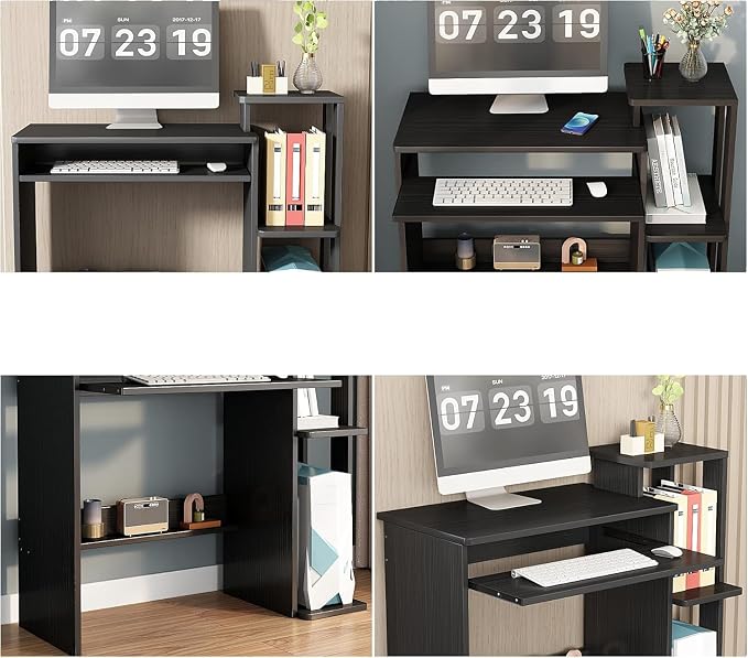 ALISENED Computer Desk with Storage Shelves, Home Office Desk with Monitor Stand, Small Writing Desk Table with Keyboard Tray,Study Table with CPU Stand for Small Spaces (35"-Black)