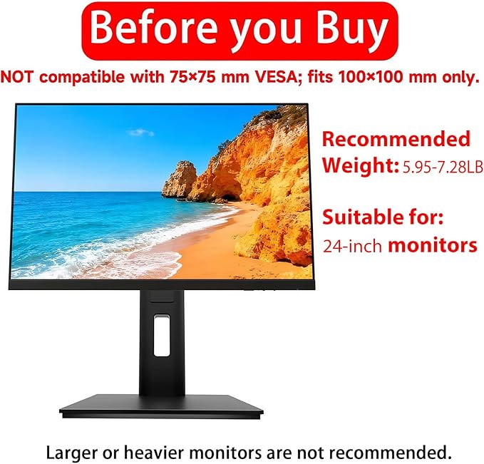 2026 Version Ergonomic VESA Monitor Stand, 150mm Spring Height adjustment,, Tool-Free Base, Swivel, Tilt & Rotation, for 22–26" Monitors, 5.95–7.28 lb, 100x100mm Vesa Mount (5.95～7.28LB)