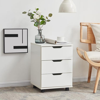 Farini 3-Drawer Vertical Filing Cabinet Rolling Wood Mobile File Cabinets Under Desk for Home Office with Casters，White,Fully-Assembled