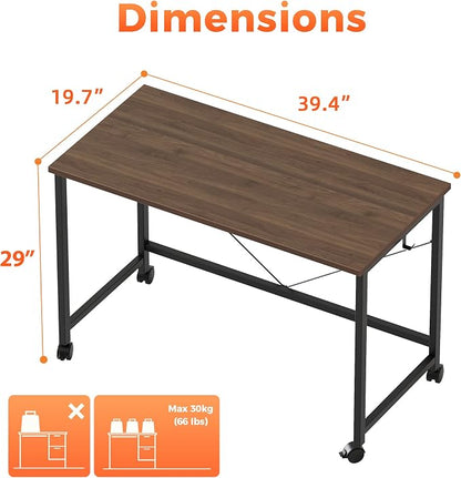 Mericonia 40 inch Rolling Computer Desk with Wheels, Gaming Desk for Small Spaces, Modern Simple Style Table for Home Office, Study Writing Table