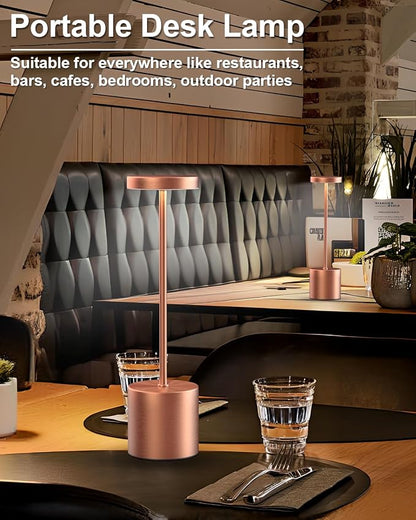 Swinerton Cordless Table Lamps Rechargeable, Portable LED Desk Lamp, 5000mAh Battery Powered Wireless Table Light - 3 Color Dimmable Lighting for Restaurant Dining Patio Outdoor Bedroom(Rose Gold)